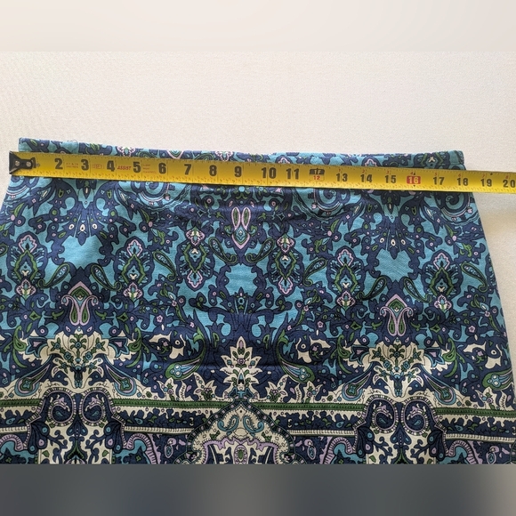 Talbots women's Blue PASLEY Abstract BOHEMIAN Print Mini Skirt Size 14P - Picture 3 of 10